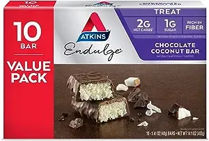 Atkins Endulge Chocolate Coconut Bar, Dessert Favorite, High in Fiber, 1g Sugar, 10 Count