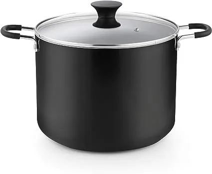 Cook N Home Nonstick Stockpot with Lid 10.5-Qt, Professional Deep Cooking Pot Canning Stock Pot with Glass Lid, Black