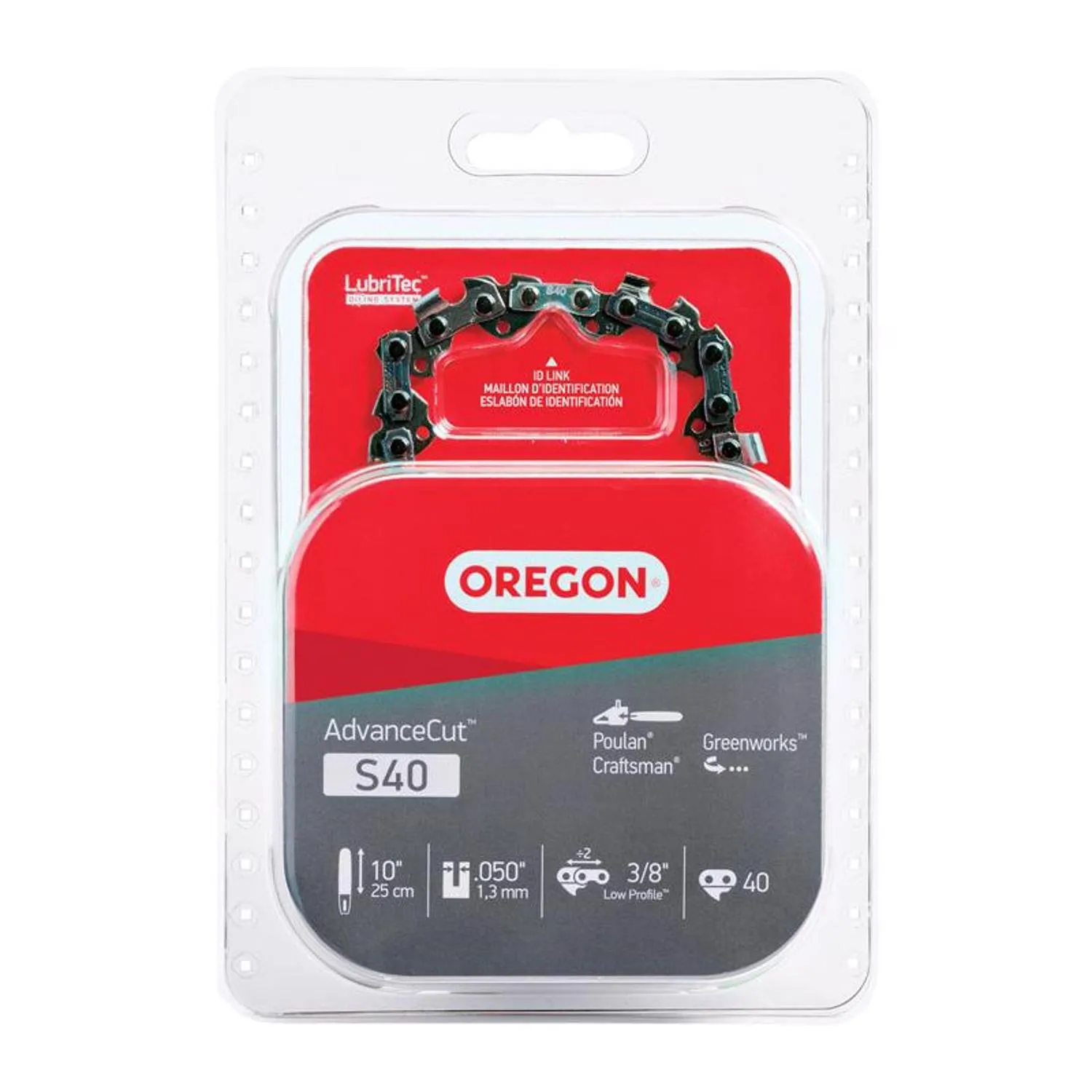 Oregon S40 AdvanceCut Chainsaw/Pole Saw Chain for 10-Inch Bar, 40 Drive Links, Low-kickback, Fits Echo, Sun Joe, Greenworks and more