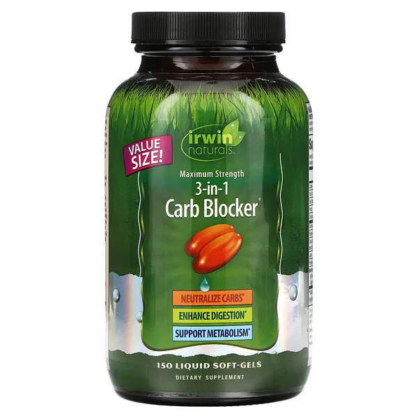 Irwin Naturals Maximum Strength 3-in-1 Carb Blocker - Neutralize Carbohydrates and Support Metabolism - 150 Liquid SoftgelsIrwin Naturals Maximum Strength 3-in-1 Carb Blocker - Neutralize Carbohydrates and Support Metabolism - 150 Liquid Softgels