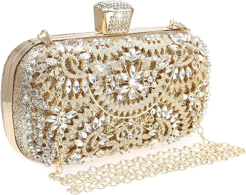 Da Bodan Womens Sparkly Rhinestone Crystal Clutch Bag Glitter Sequin Bridal Purse Evening Handbag for Wedding Party Prom