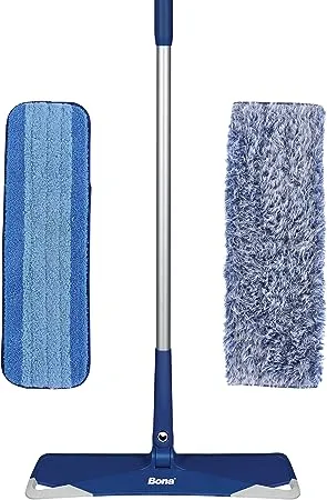 Bona Floor Mop Starter Kit - 2-in-1 Wet + Dry Floor Sweeping + Mopping - 1 Mop, 1 Reusable Sweeping Pad, 1 Reusable Mopping Pad