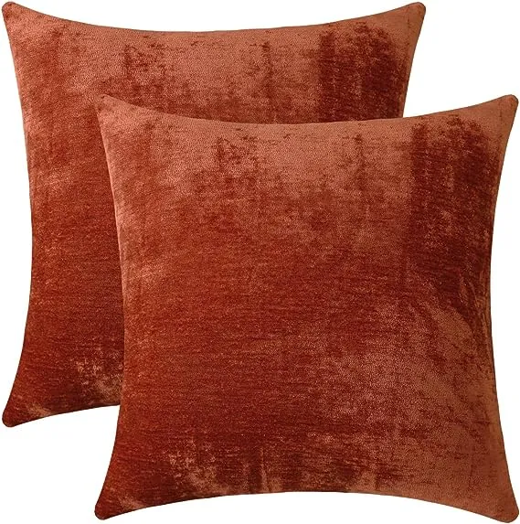 Jeneoo Terracotta Decorative Throw Pillow Covers Soft Chenille Comfy Solid Rust Couch Cushion Case Decor (Set of 2, 18 x 18 Inches)