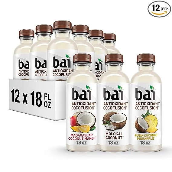 Bai Coconut Flavored Water, Cocofusions Variety Pack III - 6 of Molokai Coconut, 3 each of Madagascar Coconut Mango, Puna Coconut Pineapple (Assorted Flavors)18 Fl Oz (Pack of 12)