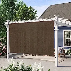 Artpuch Outdoor Roller Shade 8'(W) x8'(H) Fabric Sesame Cordless Roll Up Shade ...