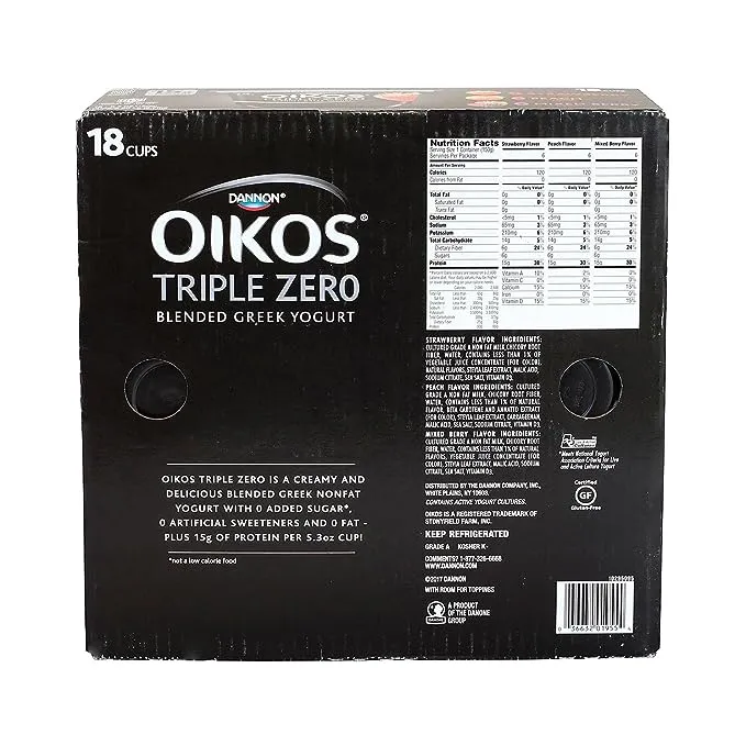 Dannon Oikos Triple Zero Blended Greek Nonfat Yogurt Variety Pack (5.3 oz, 18 ct.)