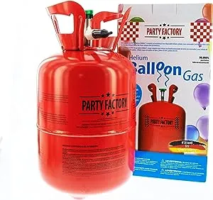 Party Factory Helium Tank for Up to 30 Balloons, Helium Cylinder 7 Cu. ft. Gas with Filling Quantity for Balloons, Red