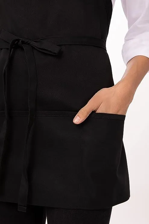 Chef Works Unisex Three Pocket Apron 24-Inch Length by 28-inch Width, Black