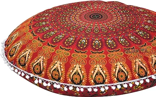 ANJANIYA - 32" Peacock Mandala Bohemian Yoga Meditation Floor Pillow Cover Comfortable Home Car Bed Sofa Cushion Couch Seating Large Zipped Throw (32 inches, Red)