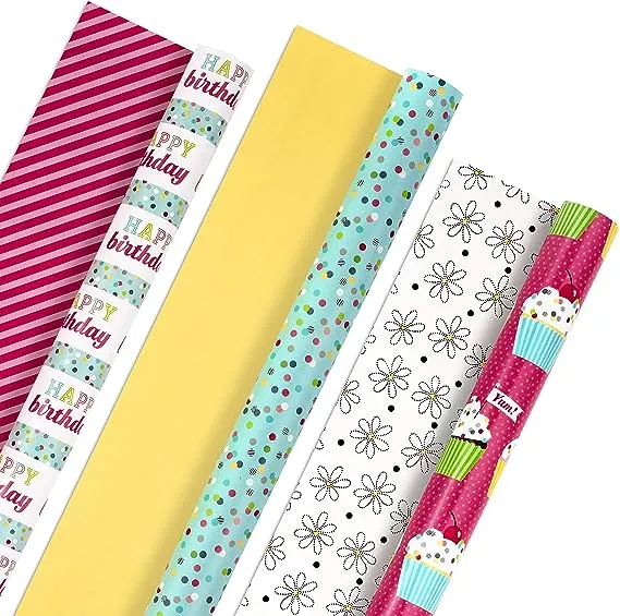 Sweet Birthday 3-Pack Reversible Wrapping Paper, 75 sq. ft. total