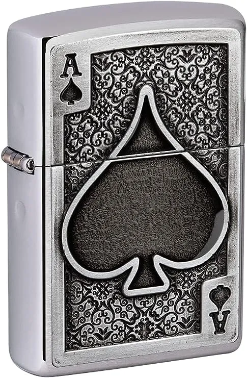 Zippo Ace of Spades Emblem Brushed Chrome Pocket Lighter