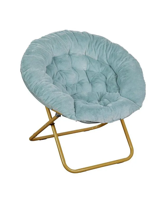 Ersa Folding Saucer Chair - Dusty Aqua Faux Fur Cushion - 38&#034; Oversized Design -