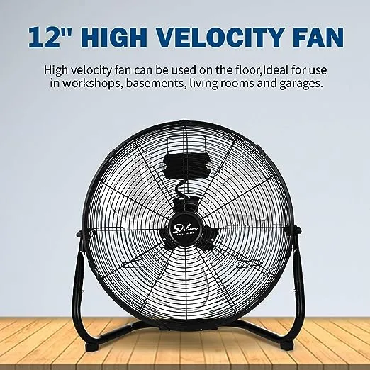 Simple Deluxe 12 Inch 3-Speed High Velocity Heavy Duty Metal Industrial Floor Fans Quiet for Home, Commercial, Residential, and Greenhouse Use, Outdoor/Indoor, Black, HIFANXFLOOR12VX2