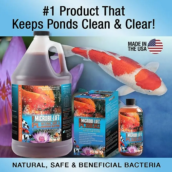 MICROBE-LIFT PL Pond Bacteria and Outdoor Water Garden Cleaner, Safe for Live Koi Fish, Plant Life, and Decor (1 Gallon)