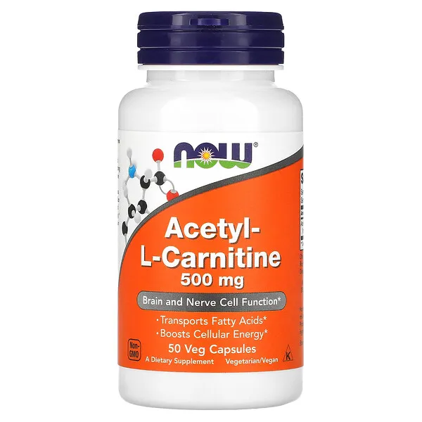 Now Foods, acétyl-L-carni<wbr/>tine, 500 mg, 50 légumes. Capsules - Livraison éclair