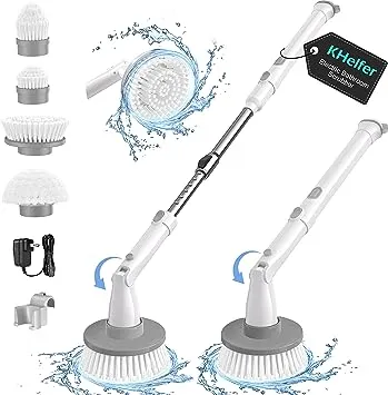 kHelfer Electric Spin Scrubber Kh8 Pro, 2023 New Cordless Shower Scrubber, 4 Replacement Head, 1.5H Bathroom Scrubber Dual Speed, Shower Cleaning Brush with Extension Arm for Bathtub Grout Tile Floor