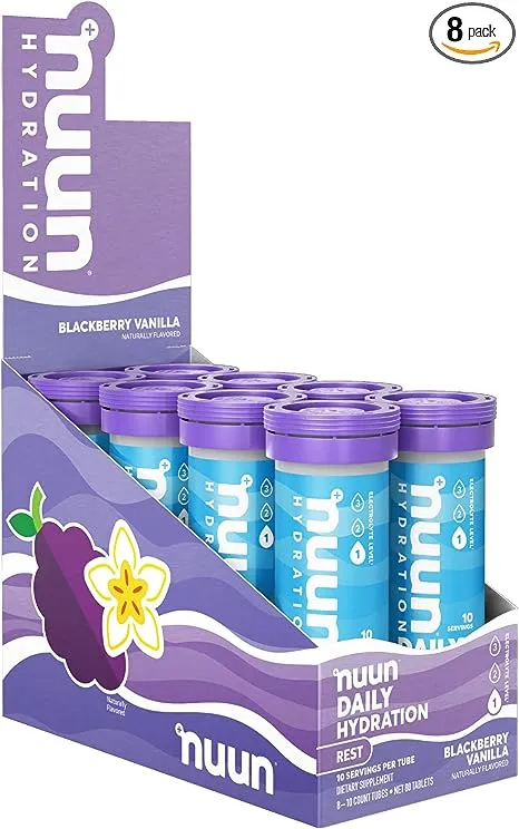 Nuun Hydration Rest, Rest and Recovery Electrolyte Tablets, Magnesium Citrate, Lemon Chamomile + Blackberry Vanilla, 4 Pack (40 Servings)