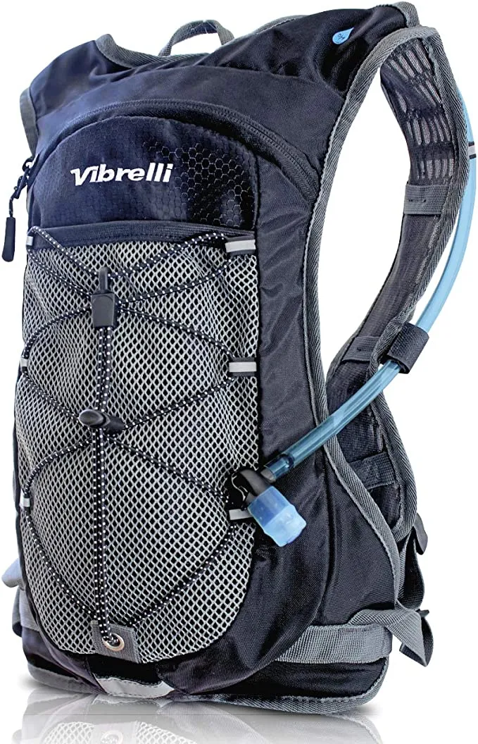 Vibrelli Hydration Pack & 2L Hydration Water Bladder - High Flow Bite Valve - Hydration Backpack with Storage - Lightweight Running Backpack, Also for Cycling, Hiking, Ski, Snow for Men, Women & Kids