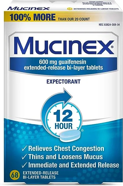 Mucinex 12 Hr Chest Congestion Expectorant, Tablets, 68ct