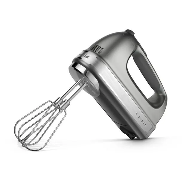 9-Speed Contour Silver Hand Mixer with Beater and Whisk Attachments