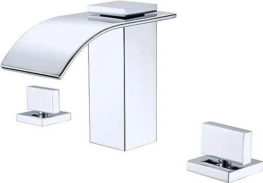 Brushed Nickel Waterfall Roman Tub Faucet - High Flow, 3 Hole, Valve &amp; Trim Set