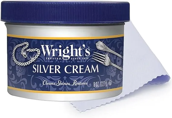 Wright's Silver Cleaner and Polish Cream - 8 Ounce with Polishing Cloth - Ammonia-Free - Gently Clean and Remove Tarnish without ScratchingWright's Silver Cleaner and Polish Cream - 8 Ounce with…