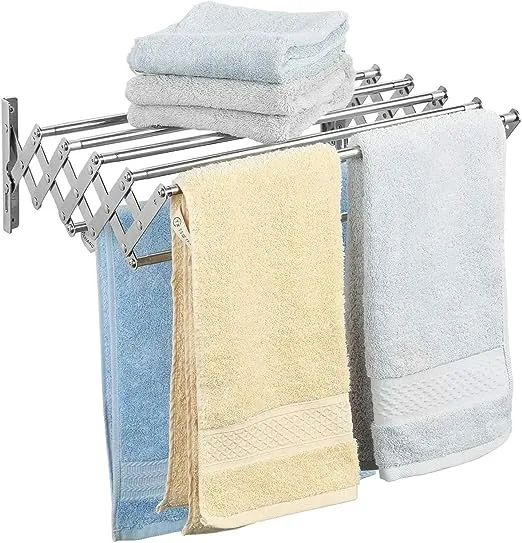 Ogrmar Stainless Steel Space-Saving Towel Rack Wall Mounted Retractable Huge Capacity Drying Rack for Hanging Towels