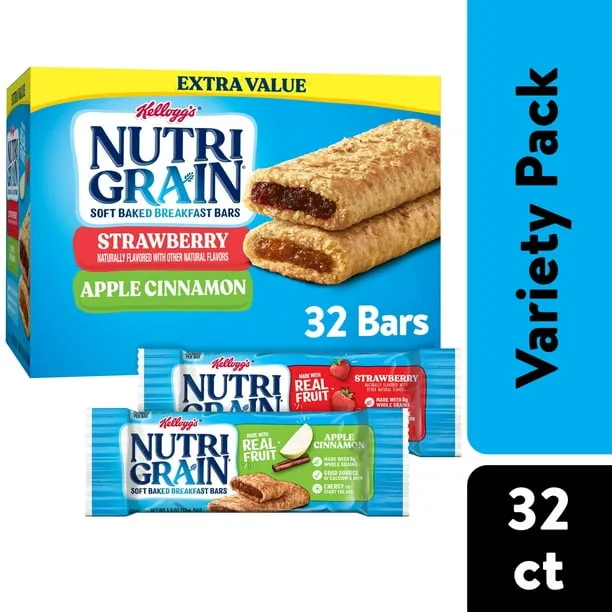 Variety Pack Chewy Soft Baked Breakfast Bars, Ready to Eat, 32 Count