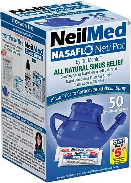 NeilMed NasaFlo Neti Pot Sinus Relief with Premixed Packets - 50 packets