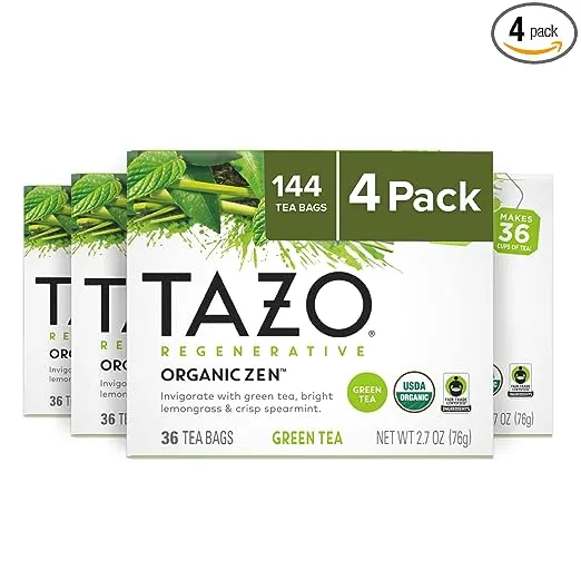 Tazo Regenerative Organic Zen Green Tea Bags, 36 Count (Pack of 4)