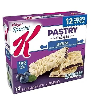 Kellogg's Special K Pastry Crisps, 100 Calorie Snacks, Breakfast Bars, Blueberry, 5.28oz Box (12 Crisps)