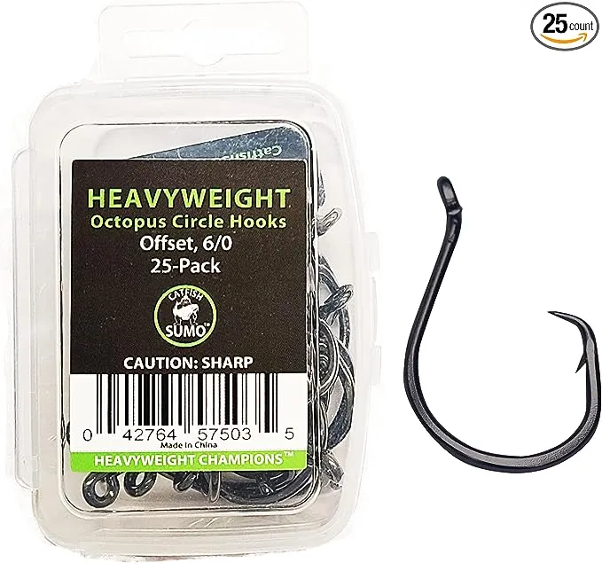 Heavyweight Catfish Hooks - Offset Octopus Circle Hooks - 25 Pack