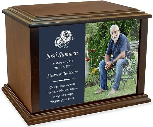 Mainely Urns Personalized Custom Photo Eternal Reflections Wood Cremation Urn for Ashes - Customizable Urn - Medium Size Urn - for A Person Up to 100