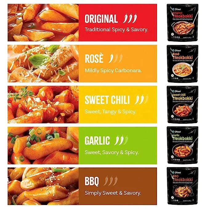 O&#039;Food Tteokbokki Variety Pack, Instant Korean Rice Cakes, Authentic Spicy Stree