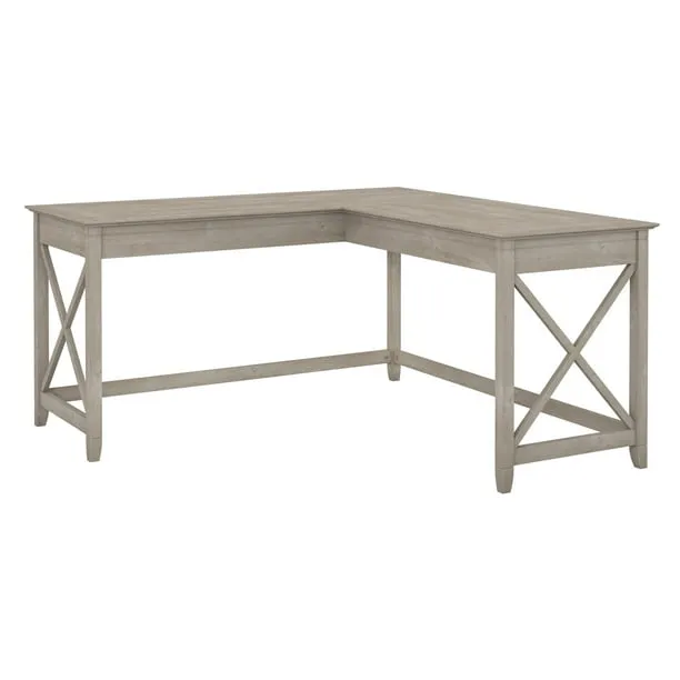 Bush Furniture Key West Modern Farmhouse L-Shaped L Home Office | Corner Desk, 60W, Washed Gray