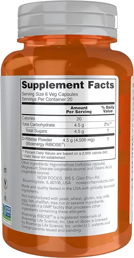 NOW Foods - NOW Sports D-Ribose 750 mg. - 120 Vegetable Capsule(s)