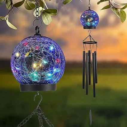 Wind Chimes Outdoor Solar Lights, 42 inch Large Sympathy Chime 15 LED Twinkle Multi Color Crackled Glass Ball Birthday Gifts for Women Decorative