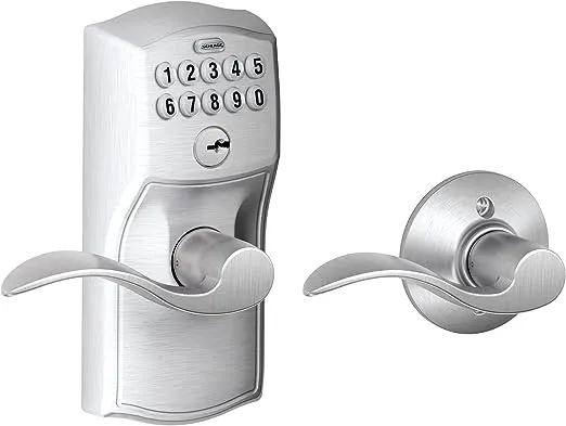 Schlage Camelot - Keypad Entry with Auto-Lock Door Satin Chrome Accent Lever