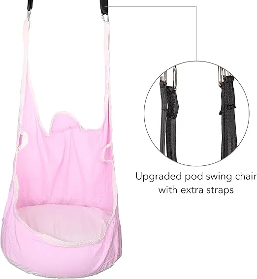 CO-Z Upgraded Kids Pod Swing, Hanging Pod Swing Chair with Inflatable Cushion, Child Hanging Hammock Swing for Indoor and Outdoor, Sensory Pod Swing for Kids (Two Straps, Pink)