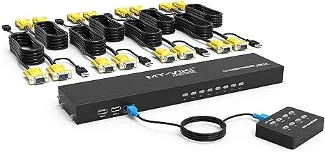 KVM Switch 8 Port, MT-VIKI 8X1 Rackmount KVM Switch VGA, Included 8 2-in-1 KVM Cables & Wire-Desktop Selector