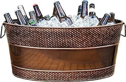 BREKX Aspen Galvanized Tub, Copper Finish Metal Ice and Drink Cooler for Parties, Sealed Leak Resistant Party Cooler, Easy to Clean, Handcrafted, Large Oval 25-Quart (6 Gallon), 30 Bottle BucketBREKX Aspen Galvanized Tub, Copper Finish Metal Ice and…