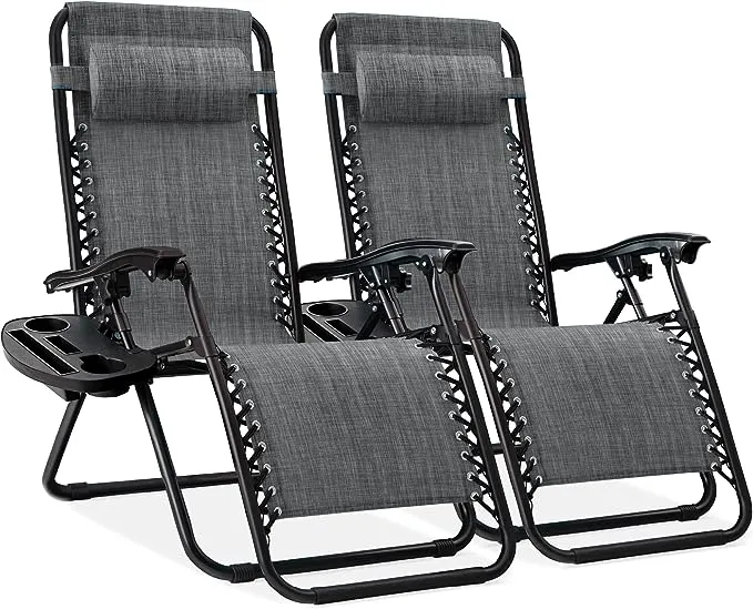 Best Choice Products Set of 2 Adjustable Zero Gravity Lounge Chair Recliners for Patio w/ Cup Holders - Forest Green