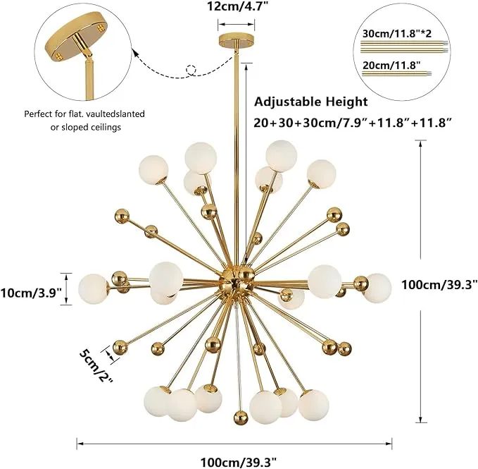 KCO Lighting Modern Gold Globe Sputnik Chandelier 18-Light Milk Glass Ball Round Pendant Lighting Mid Century Contemporary Starburst Chandelier Kitchen Island Dining Lights Fixture (18-Light)