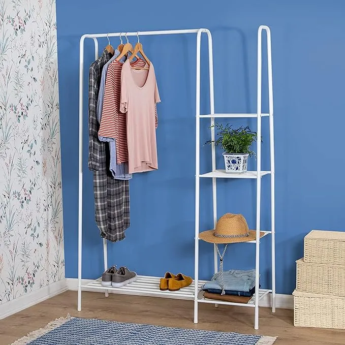 Honey Can Do Freestanding Closet with Rack and Shelves Matte White