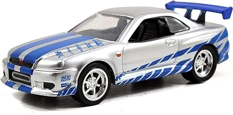 Jada Toys Fast & Furious 1:55 Brian's 2002 Nissan GT-R R34 Build N' Collect Die-cast Model Kit, Toys for Kids and Adults, Blue