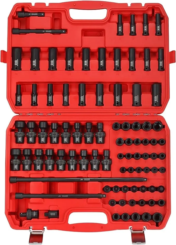 kboisha 3/8" Drive Master Impact Socket Set, 87-Piece SAE and Metric 1/4 inch - 3/4 inch, 6mm - 19mm Socket Set Standard/Deep