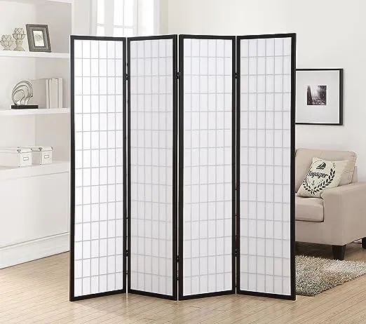 Roundhill 4 Panel Oriental Shoji Screen / Room Divider, Black