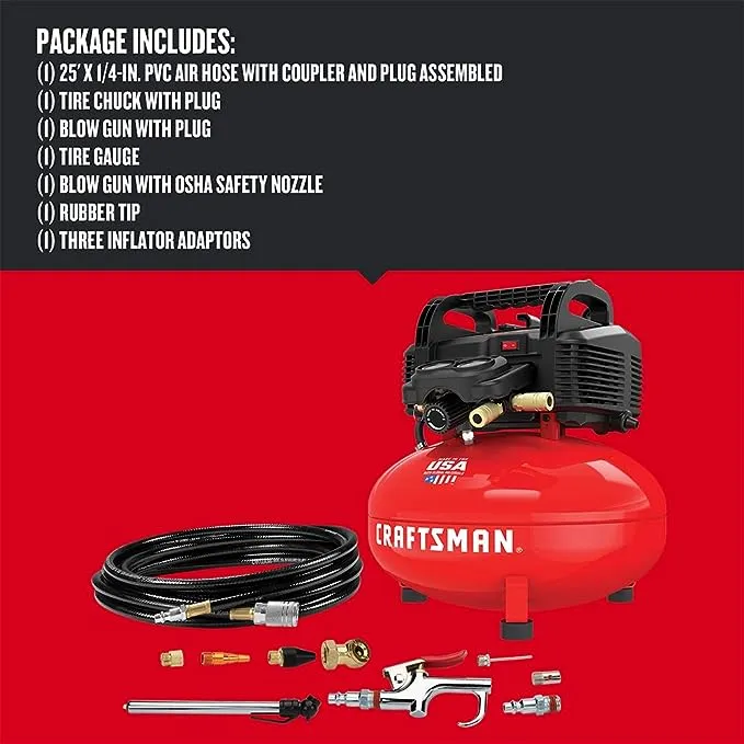 CRAFTSMAN Air Compressor, 6 Gallon, Pancake, Oil-Free with 13 Piece Accessory Kit (CMEC6150K)