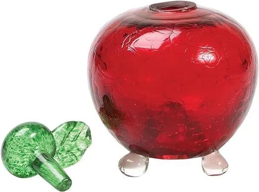 BW BRANDS Handmade Red Crackle Glass Apple Fruit Fly Trap,4.5"