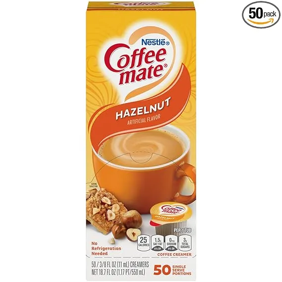 Coffee-Mate Liquid Creamer, Hazelnut - 50 count, 0.38 fl oz cups